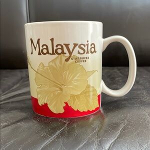 Starbucks Malaysia Mug with Gold Hibiscus and Red Accent
